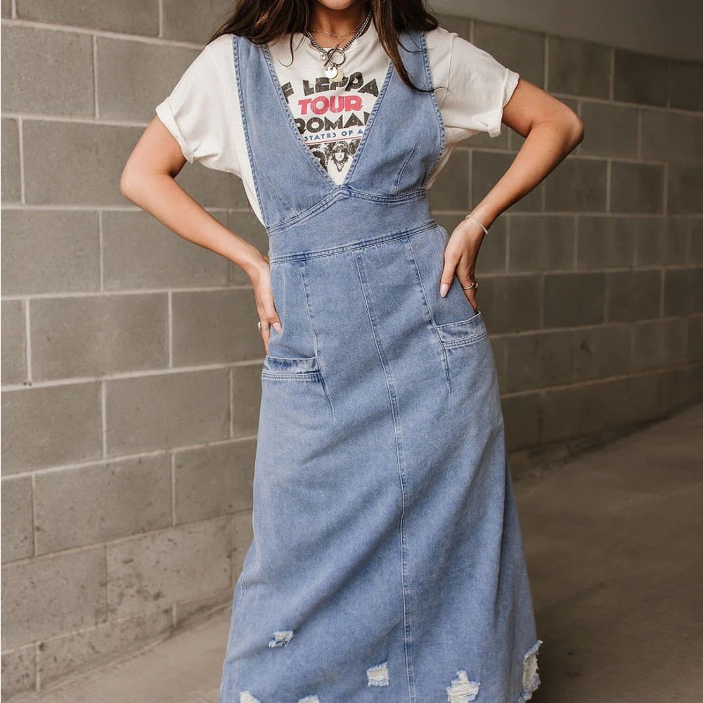 Casual Blue Denim Overall Dress